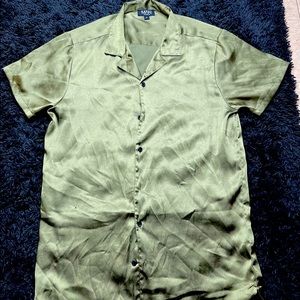 Green silk revere button down shirt